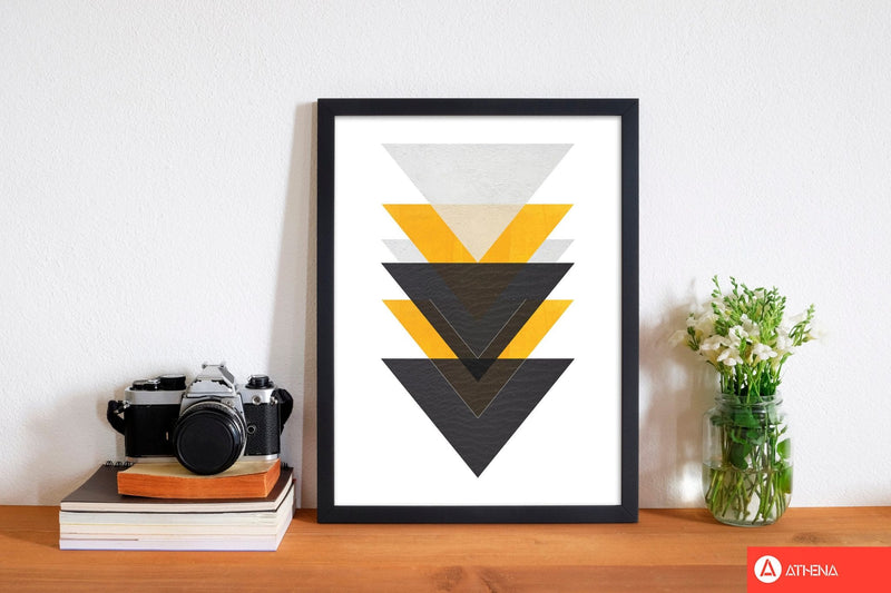 Yellow and black abstract triangles modern fine art print