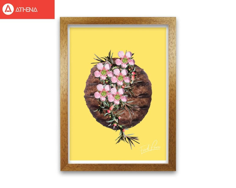 Yellow burger food porn modern fine art print, framed kitchen wall art