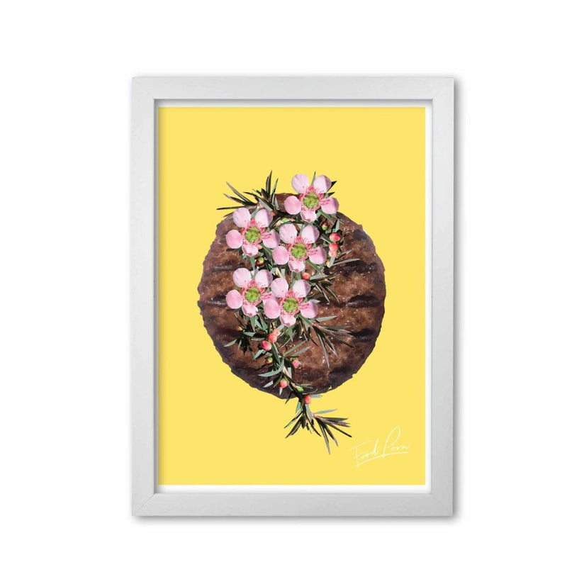 Yellow burger food porn modern fine art print, framed kitchen wall art