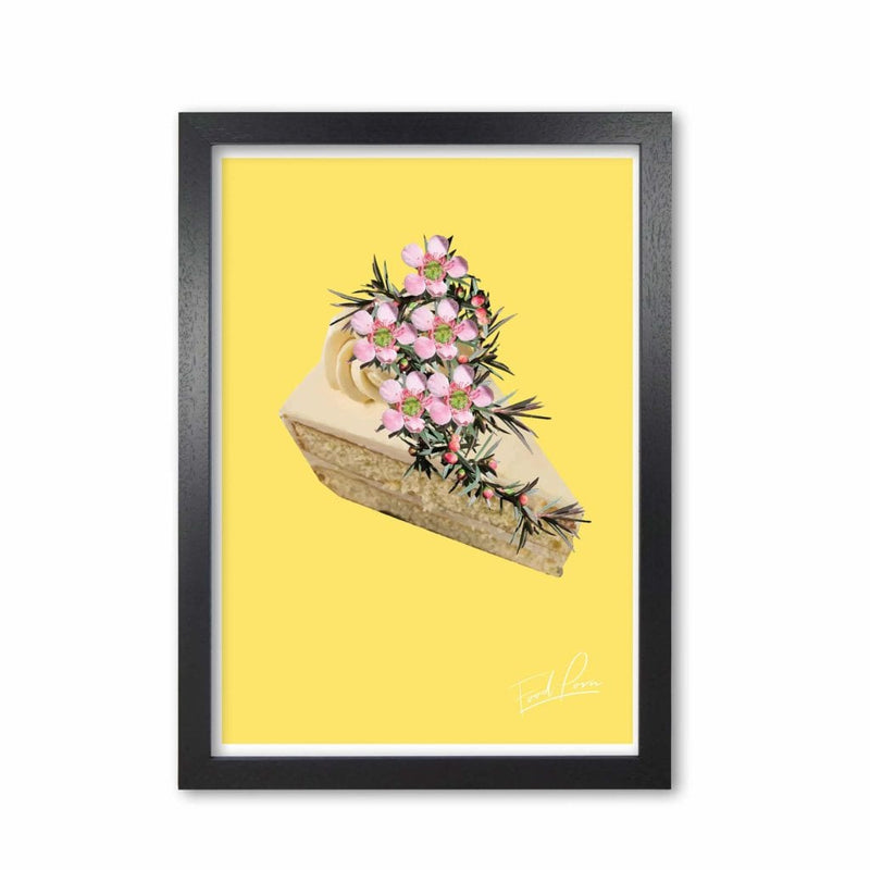 Yellow cake food porn modern fine art print, framed kitchen wall art