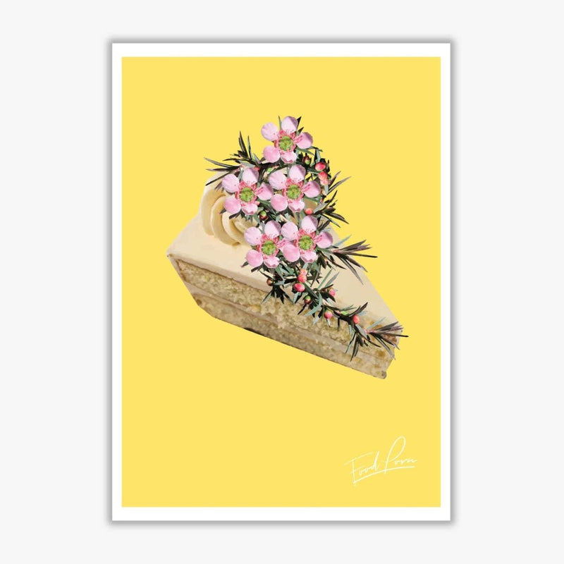 Yellow cake food porn modern fine art print, framed kitchen wall art