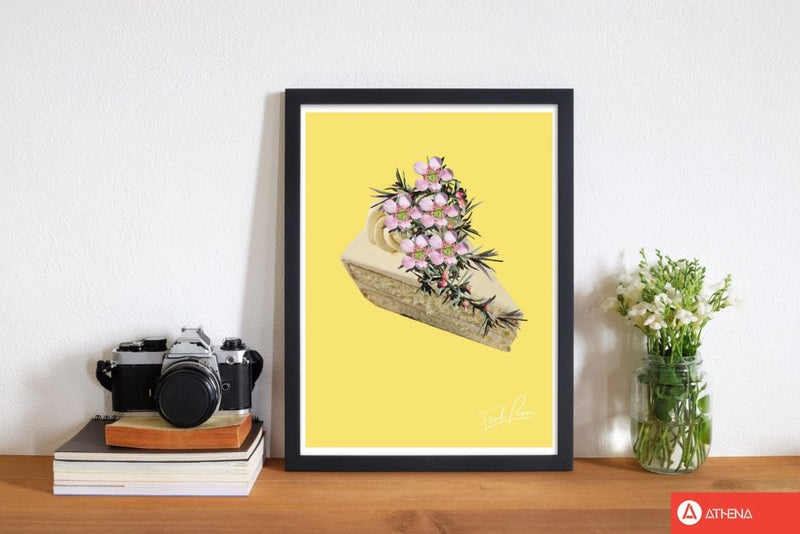 Yellow cake food porn modern fine art print, framed kitchen wall art
