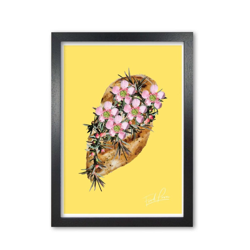 Yellow chicken food porn modern fine art print, framed kitchen wall art