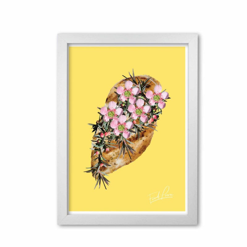 Yellow chicken food porn modern fine art print, framed kitchen wall art