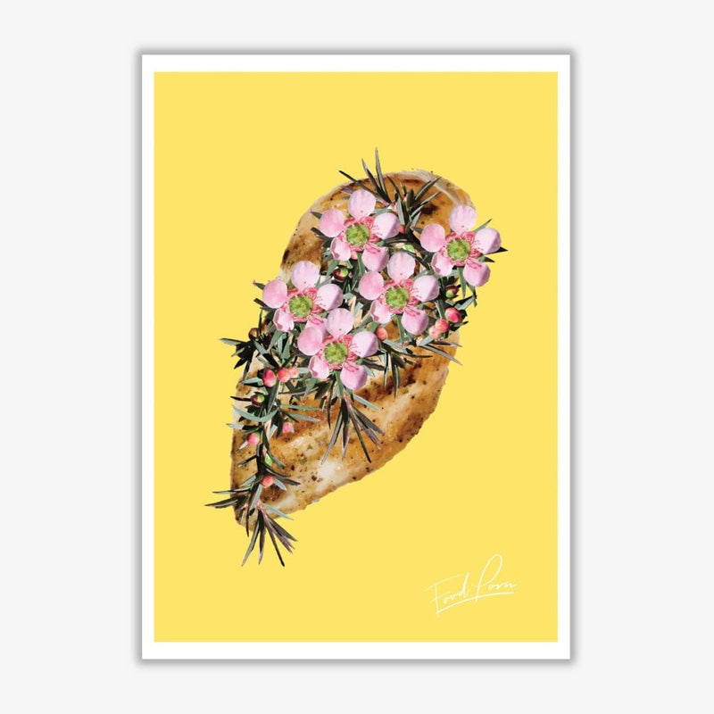 Yellow chicken food porn modern fine art print, framed kitchen wall art
