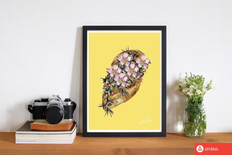 Yellow chicken food porn modern fine art print, framed kitchen wall art