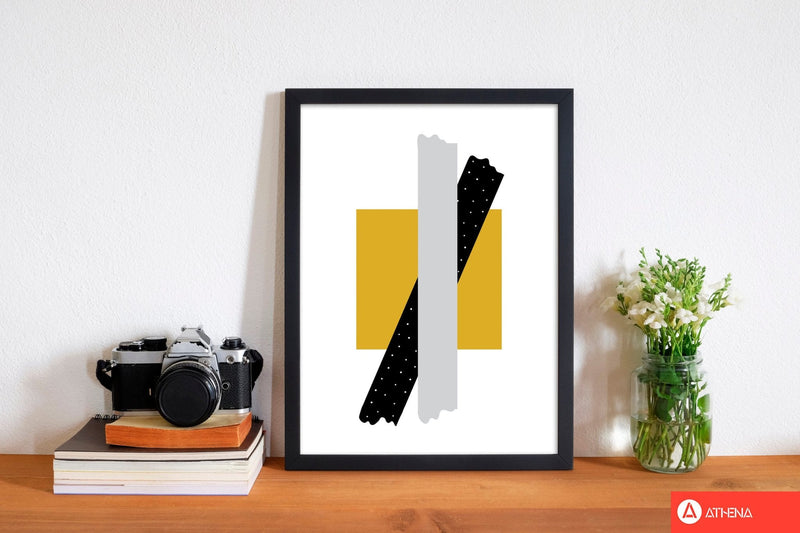 Yellow square with grey and black bow abstract modern fine art print